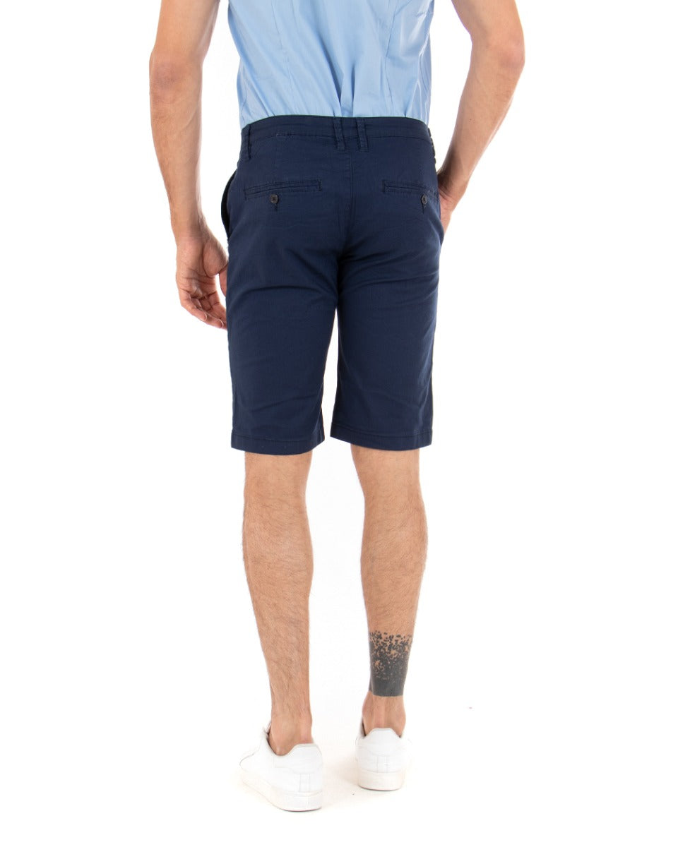 Bermuda Pantaloncino Uomo Corto Tinta Unita Blu Classico Tasca America Cotone Casual GIOSAL-PC1724A