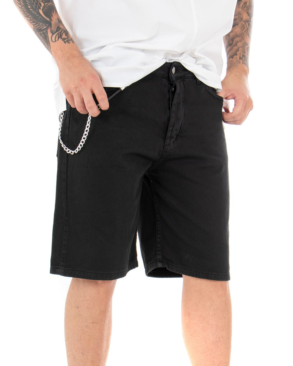 Bermuda Men's Short Shorts Classic Chain Black Cotton Five Pockets GIOSAL-PC1752A