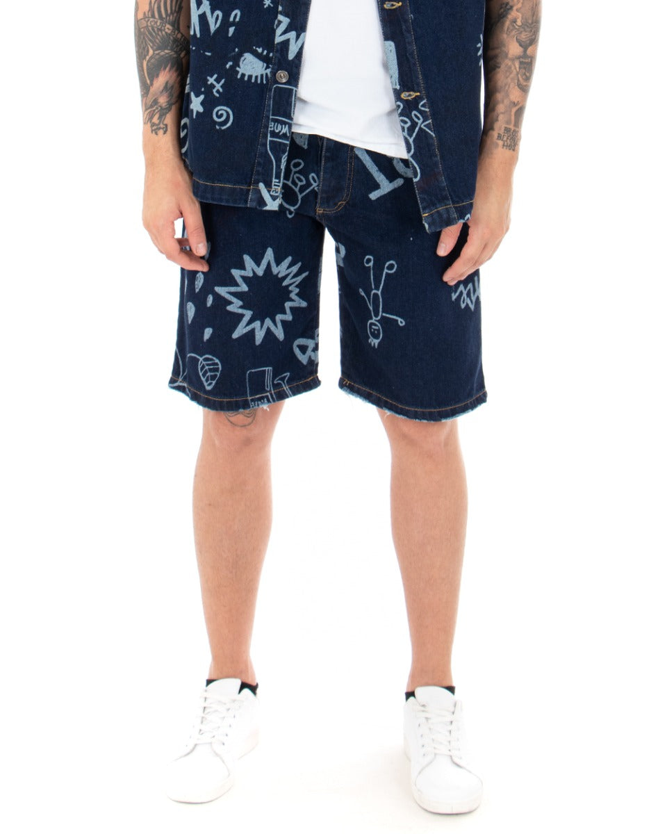 Bermuda Shorts Men's Dark Denim Jeans Prints Five Pockets GIOSAL-PC1767A