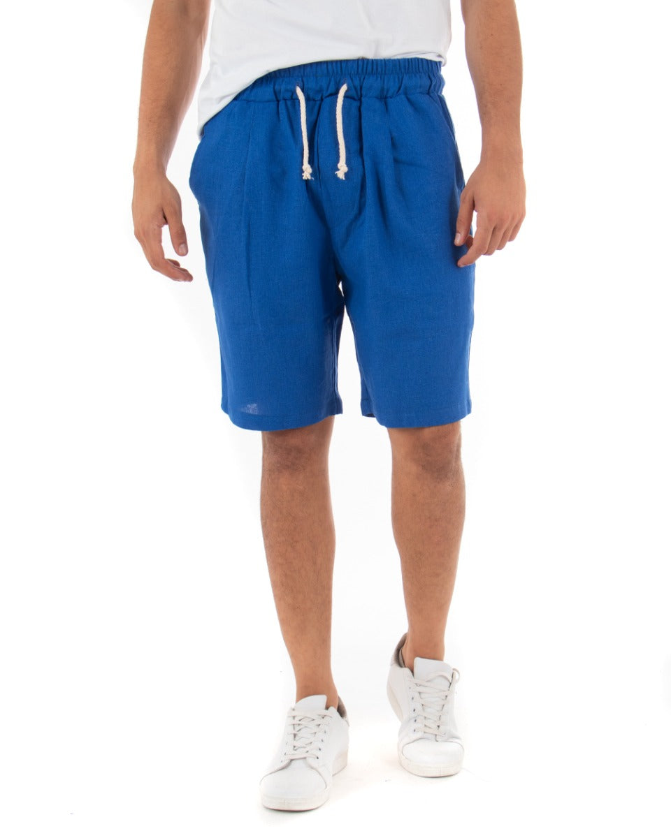 Bermuda Pantaloncino Uomo Corto Lino Blu Royal Sartoriale GIOSAL-PC1784A