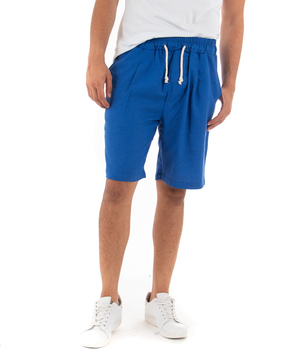 Bermuda Pantaloncino Uomo Corto Lino Blu Royal Sartoriale GIOSAL-PC1784A