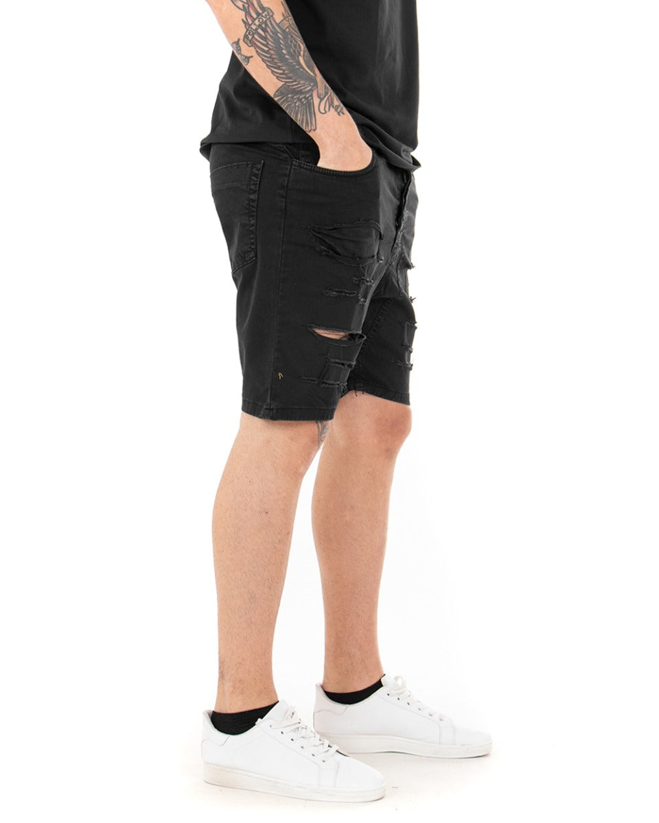 Bermuda Pantaloncino Uomo Corto Rotture Nero Cotone Casual GIOSAL-PC1800A