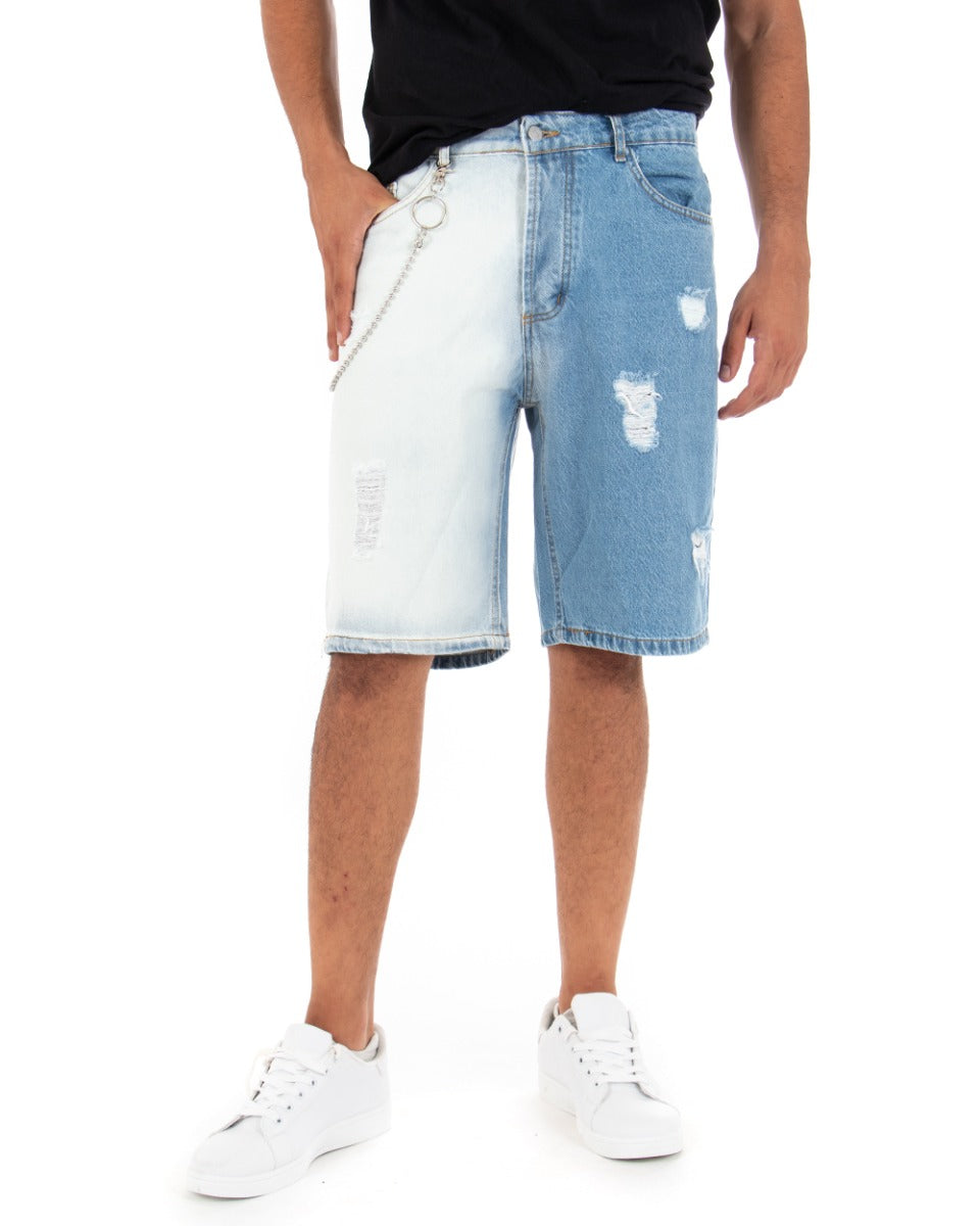 Bermuda Shorts Men's Two-Tone Jeans Five Pockets Shaded Breaks GIOSAL-PC1805A