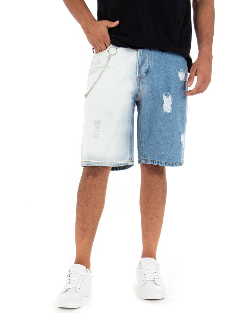 Bermuda Pantaloncino Uomo Bicolore Jeans Cinque Tasche Rotture Sfumato GIOSAL-PC1805A