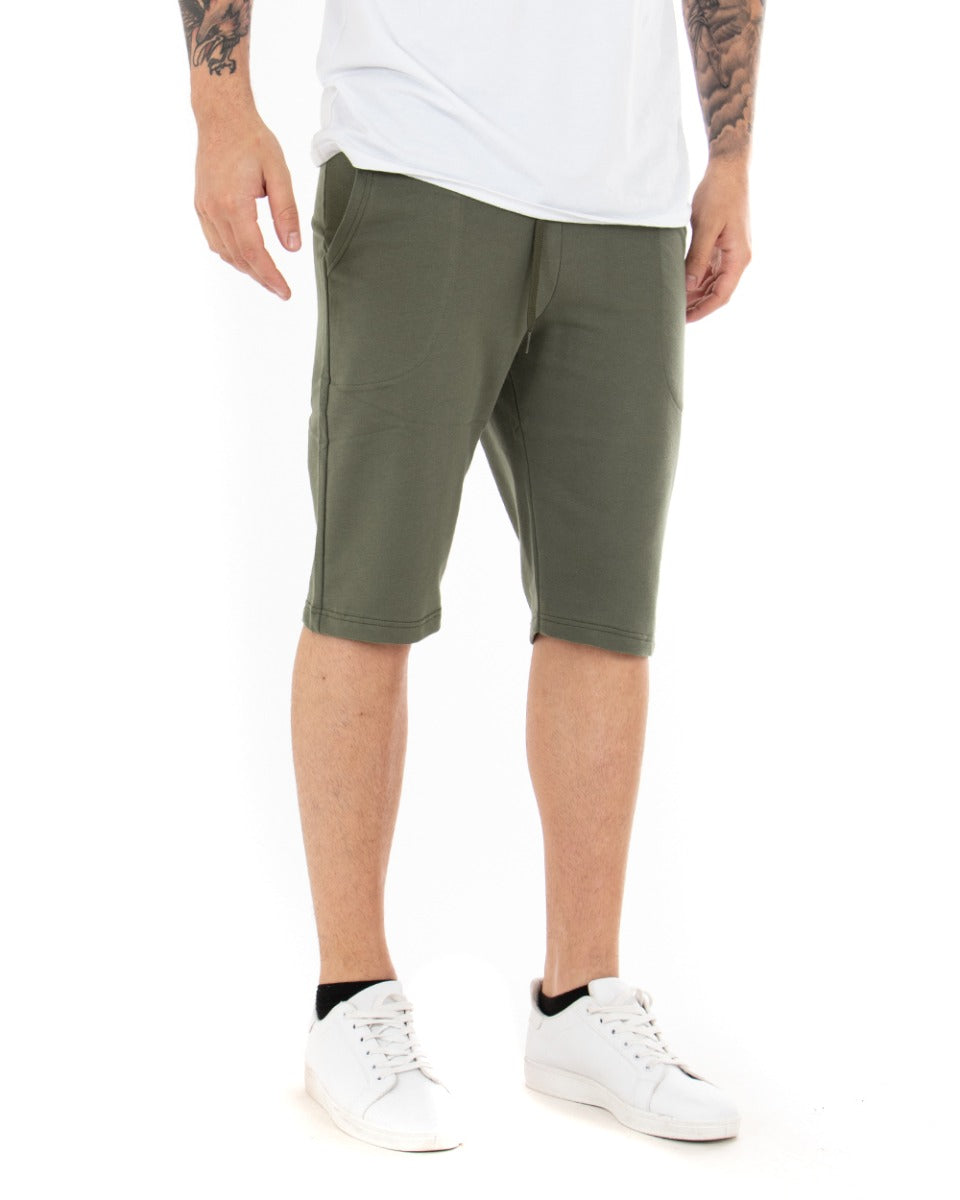 Bermuda Pantaloncino Uomo Corto Tuta Verde Elastico Tinta Unita Basic Casual GIOSAL-PC1811A