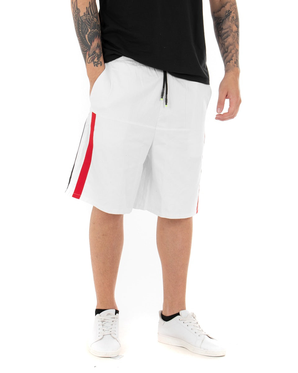 Short Men's Bermuda Shorts White Side Striped Trousers GIOSAL-PC1813A