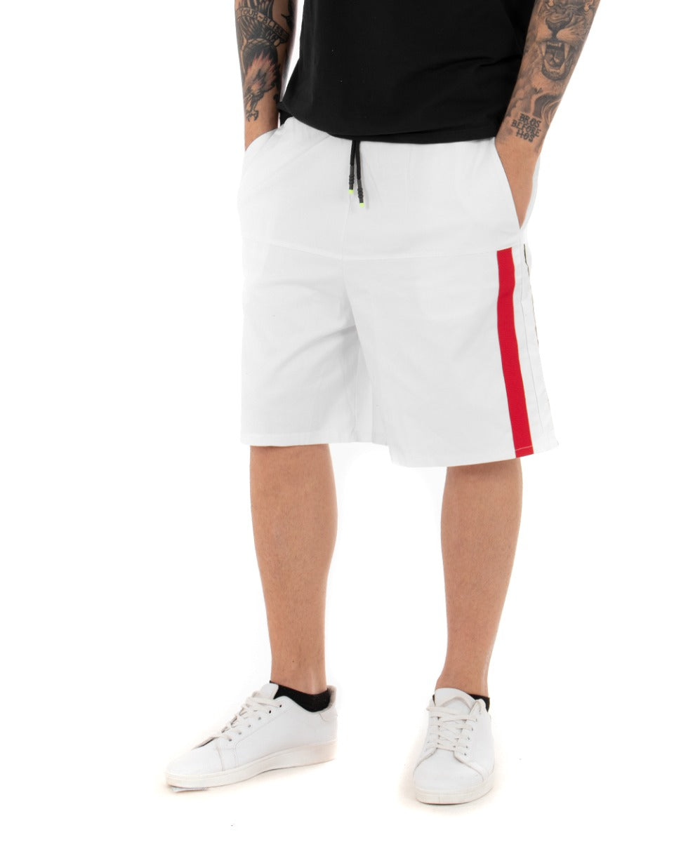 Short Men's Bermuda Shorts White Side Striped Trousers GIOSAL-PC1813A