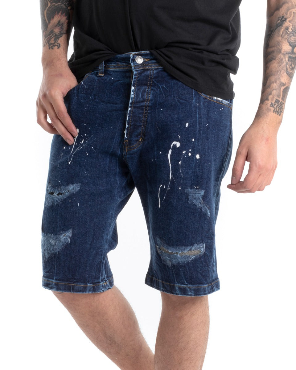 Bermuda Shorts Men's Jeans Denim Breaks Shaded Stains Painting GIOSAL-PC1817A