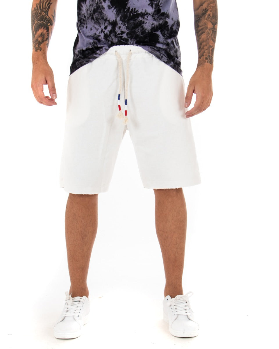 Bermuda Pantaloncino Tuta Corto Uomo Bianco Basic Casual GIOSAL-PC1821A