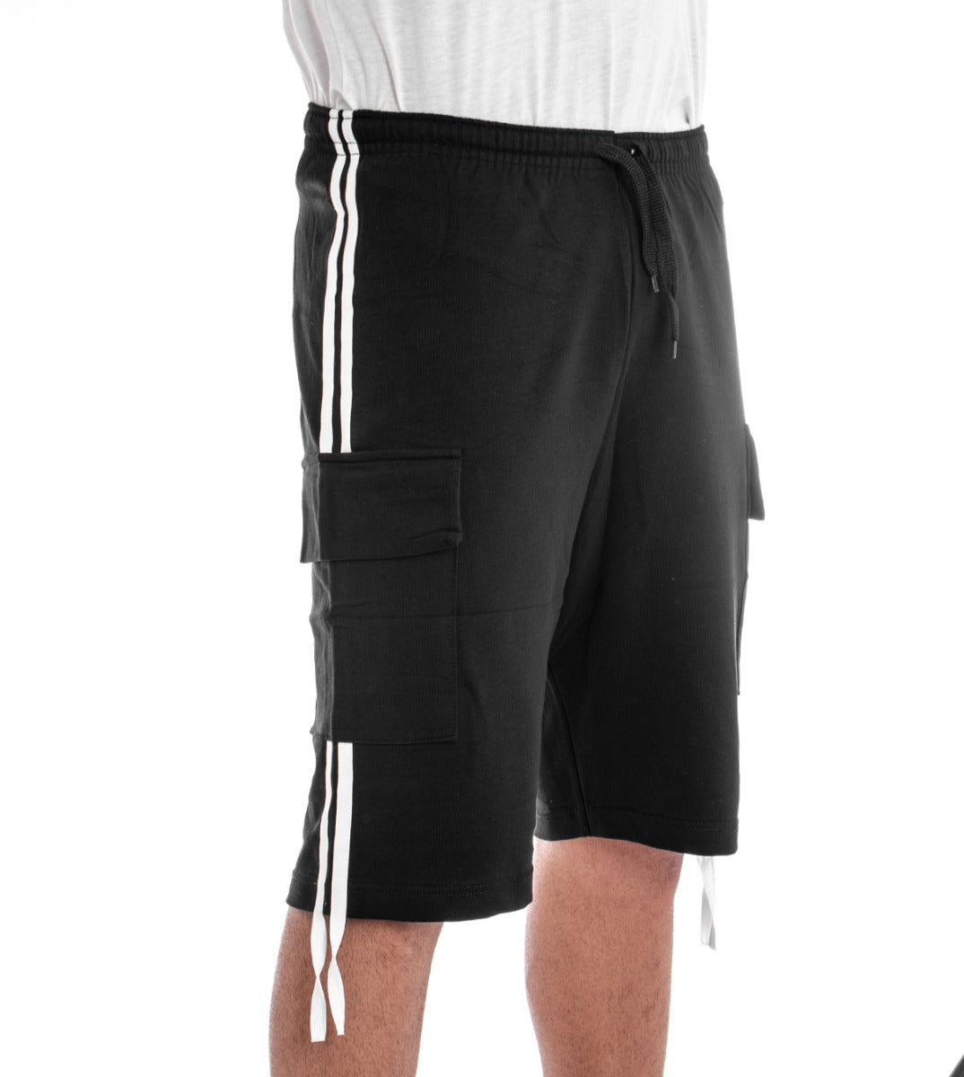 Bermuda Shorts Tracksuit Men Black Stripe Casual Trousers GIOSAL-PC1824A