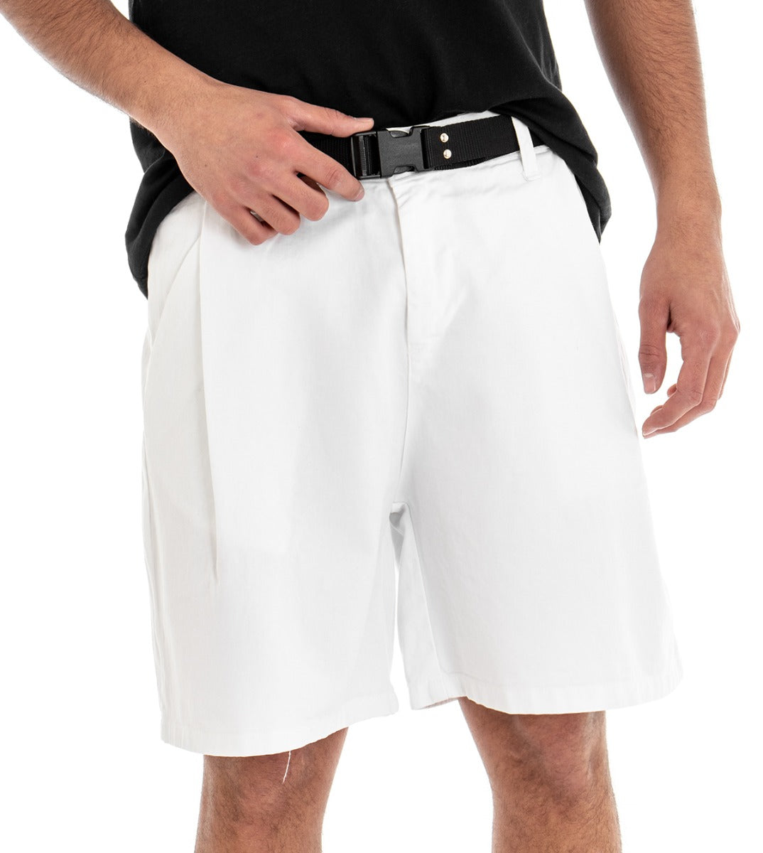 Bermuda Shorts Men's White Cotton America Pocket GIOSAL-PC1828A
