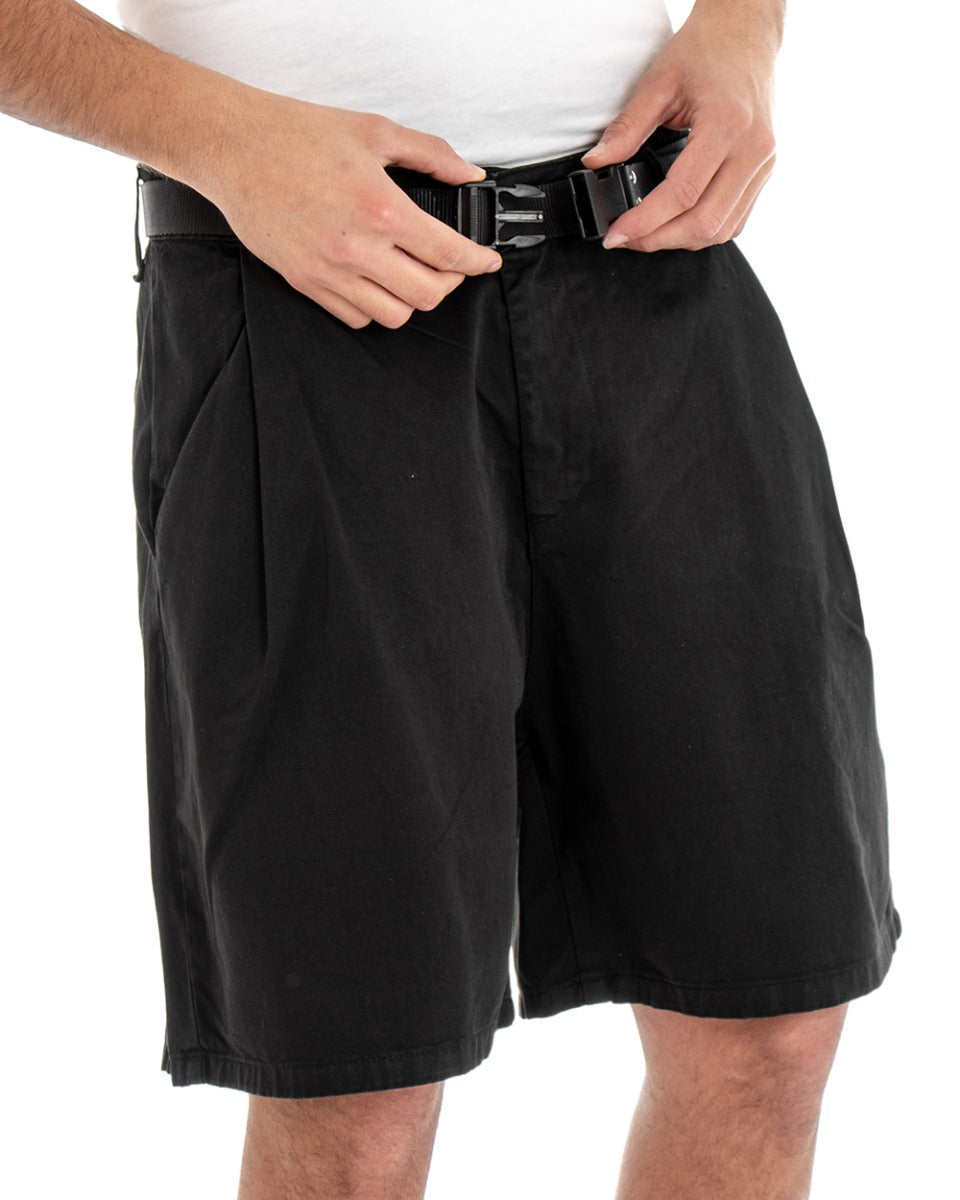 Bermuda Pantaloncino Uomo Cotone Nero Tasca America GIOSAL-PC1829A