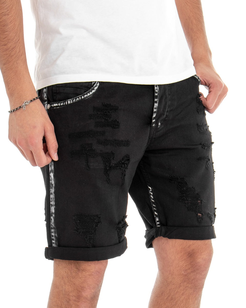 Bermuda Shorts Men's Short Jeans Black Broken Paint Stains GIOSAL-PC1831A