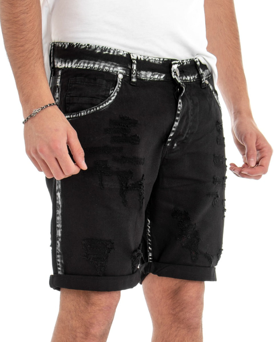 Bermuda Shorts Men's Short Jeans Black Broken Paint Stains GIOSAL-PC1831A