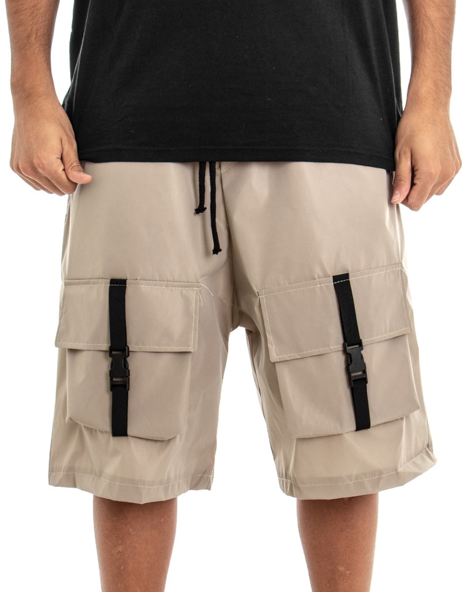 Beige Men's Bermuda Shorts Low Crotch GIOSAL-PC1833A