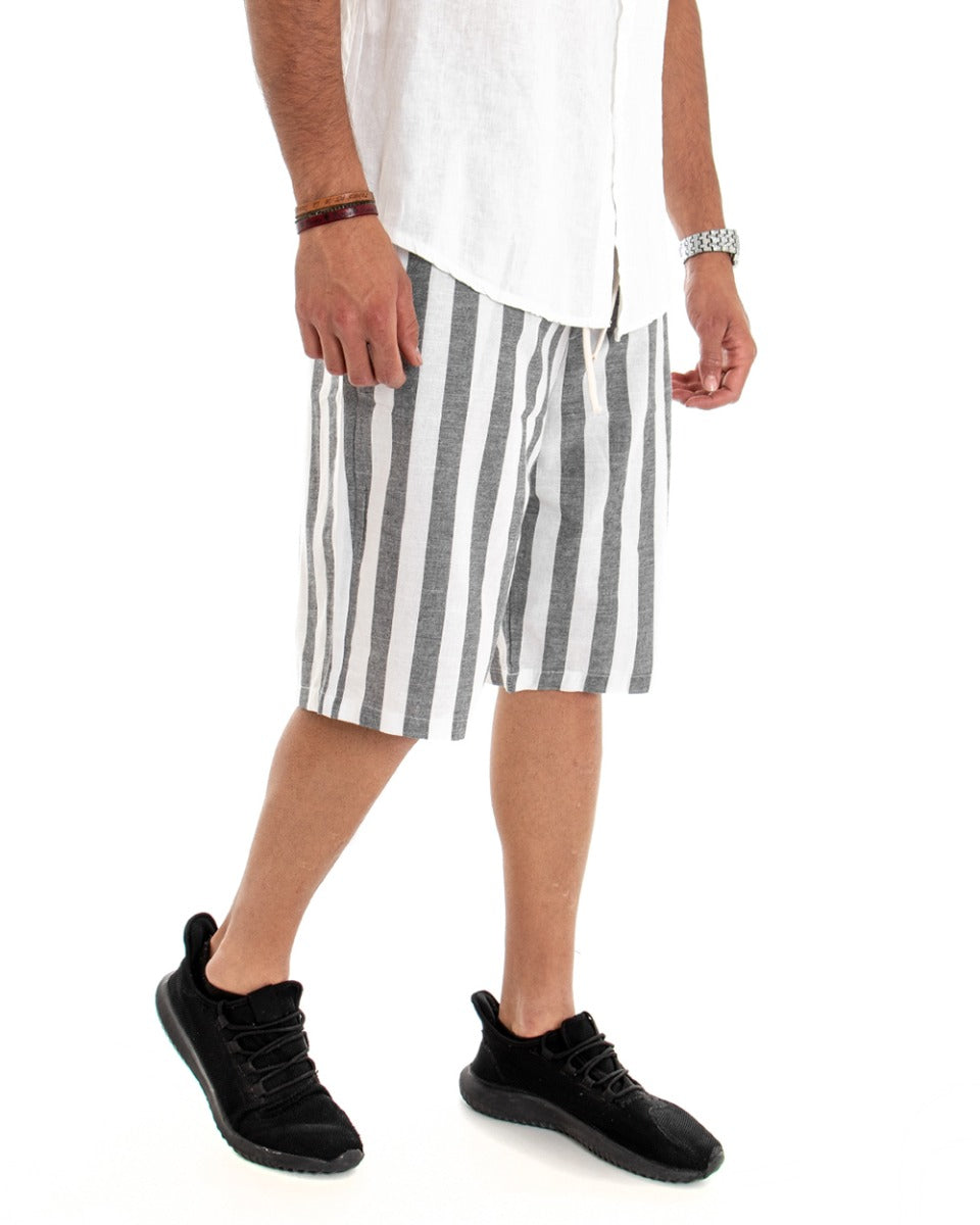 Men's Short Striped Bermuda Shorts Black Two-Tone Cotton GIOSAL-PC1837A