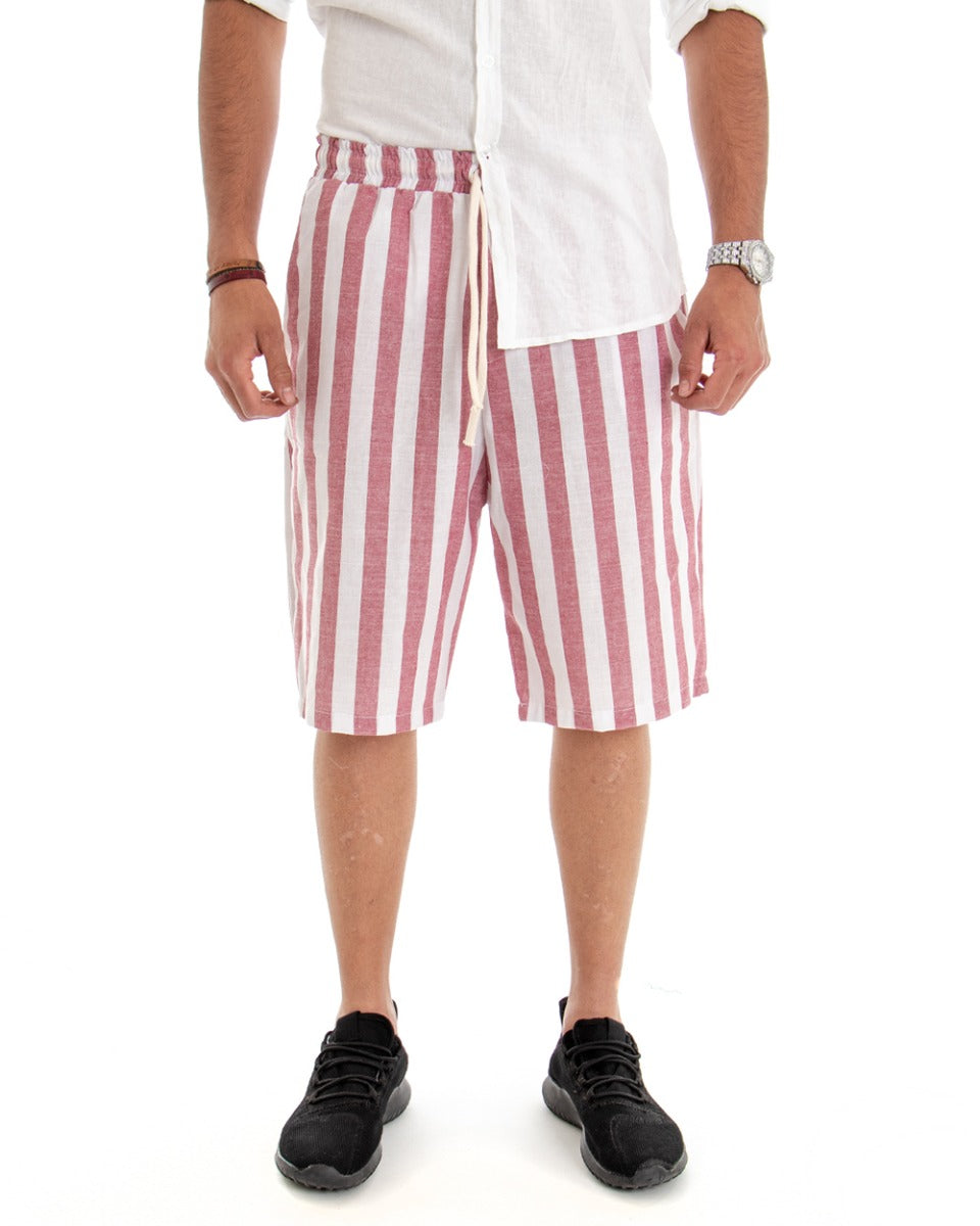 Men's Short Striped Bermuda Shorts Red Two-Tone Cotton GIOSAL-PC1838A