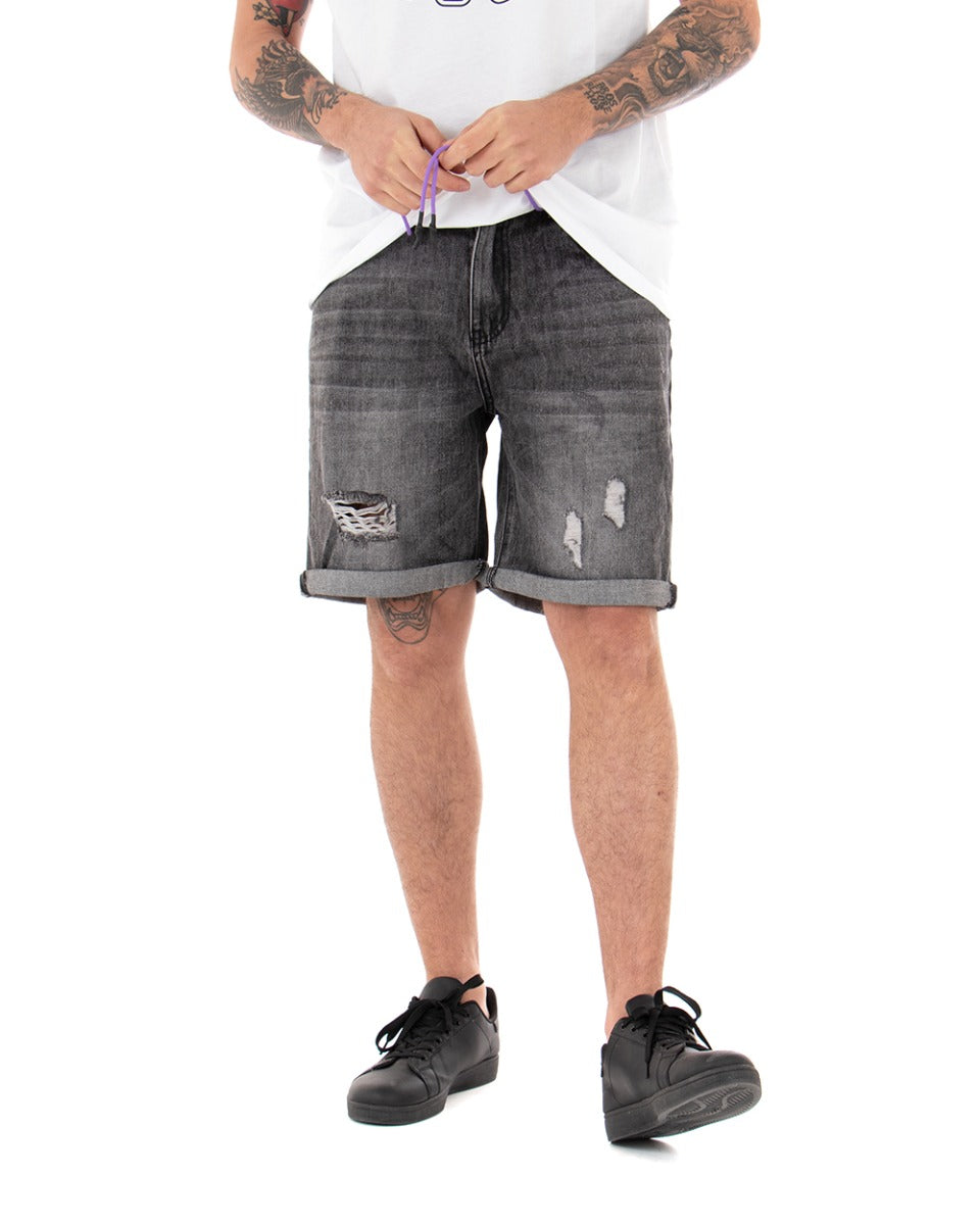 Bermuda Shorts Men's Short Jeans Gray Breaks Five Pockets Basic Shaded GIOSAL-PC1841A