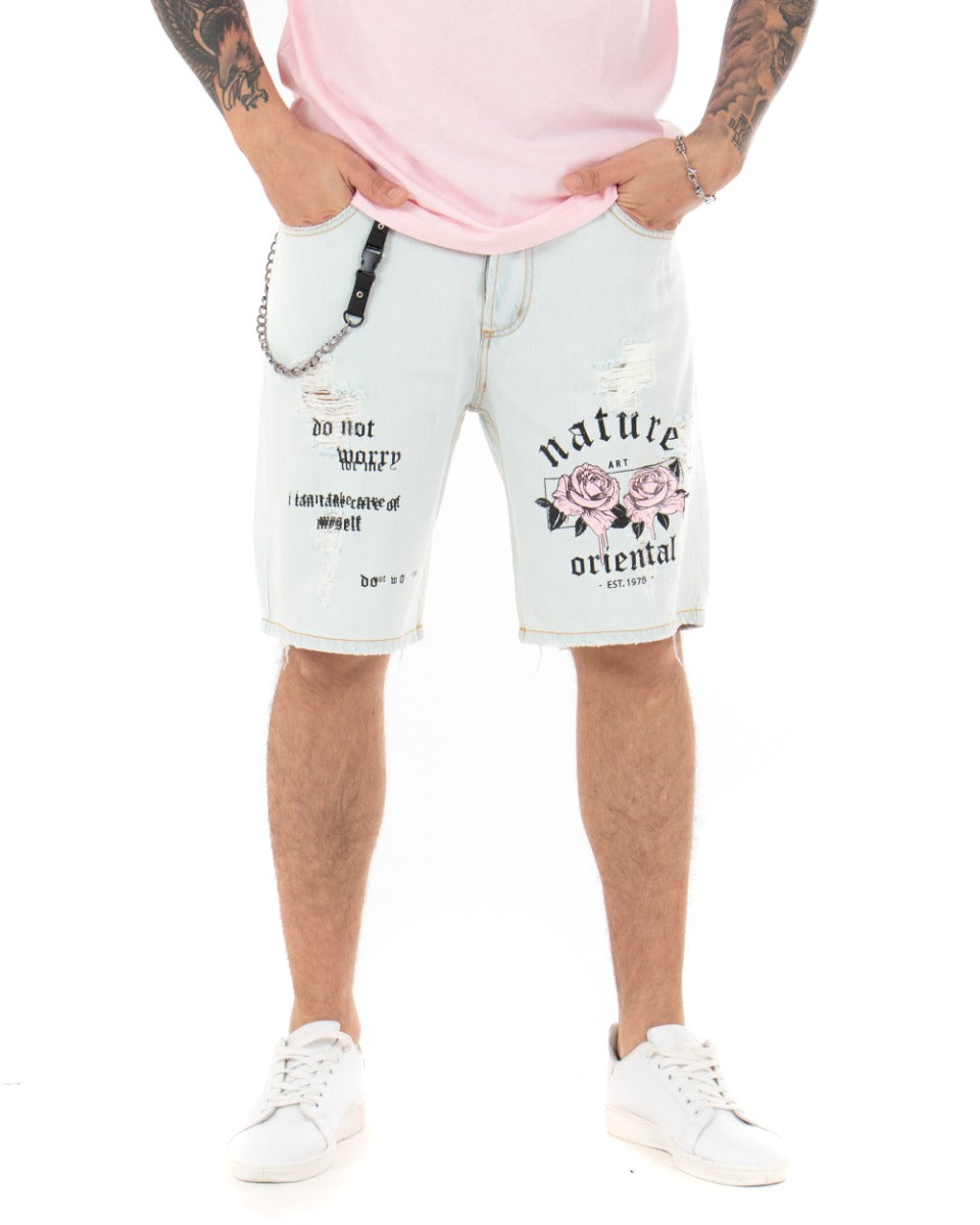 Bermuda Jeans Men's Shorts Light Denim Pink Print GIOSAL-PC1842A