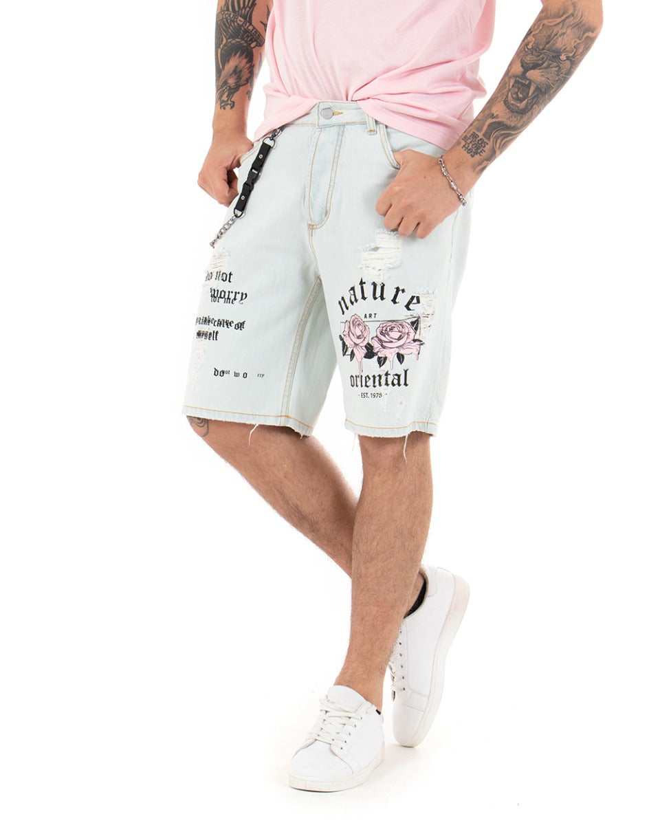 Bermuda Jeans Men's Shorts Light Denim Pink Print GIOSAL-PC1842A