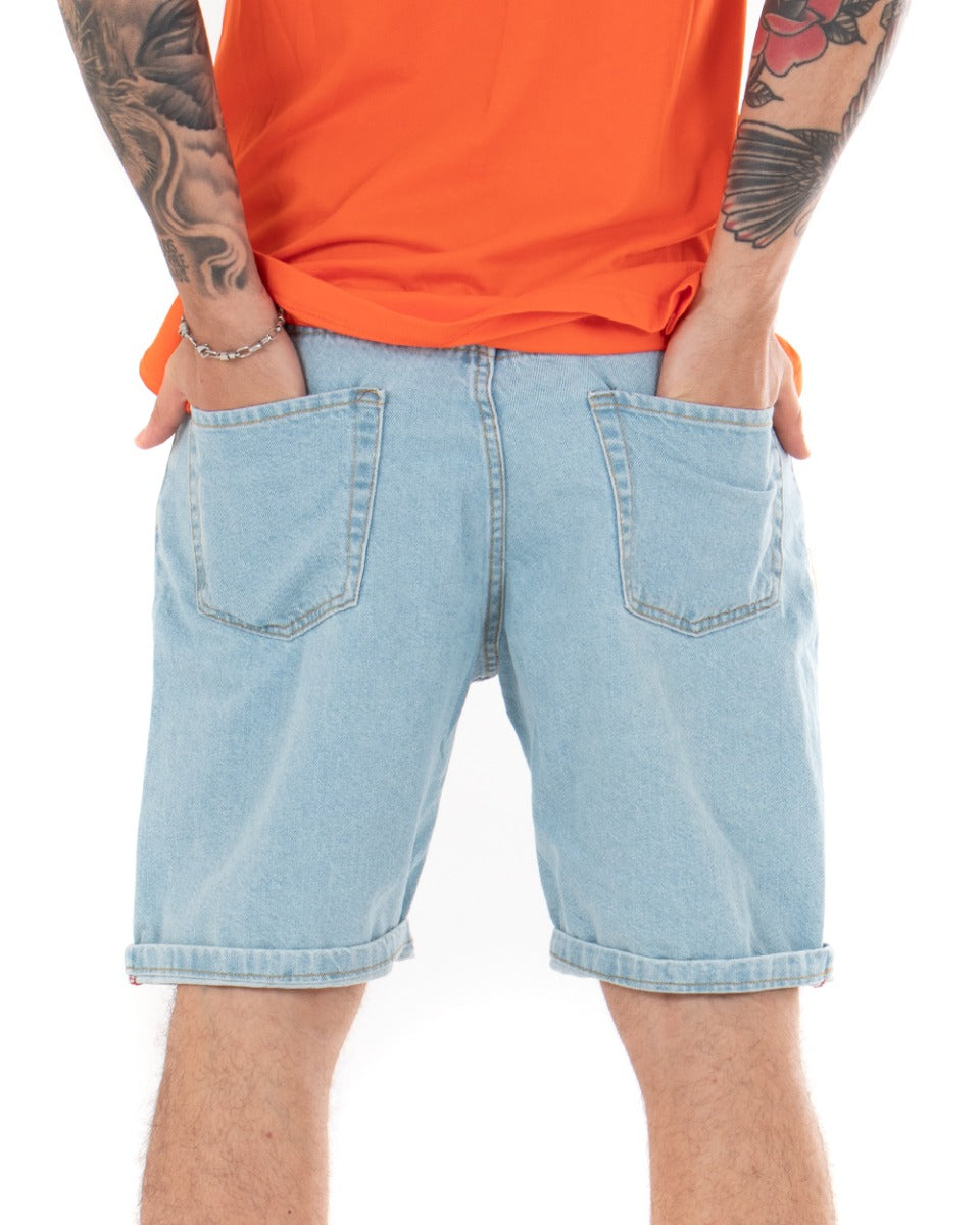 Bermuda Men's Shorts Jeans Smile Print Light Denim GIOSAL-PC1843A