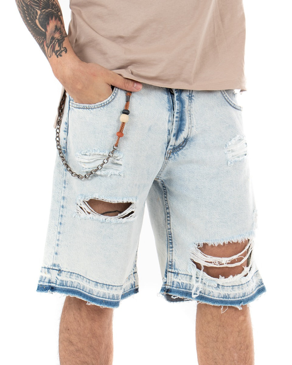 Bermuda Pantaloncino Uomo Jeans Rotture Sfrangiato Denim Cinque Tasche Slavato GIOSAL-PC1844A