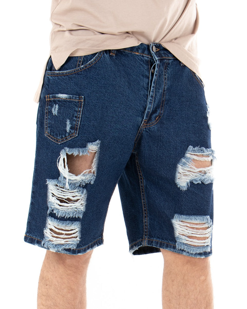 Bermuda Shorts Men's Jeans Broken Five Pockets Dark Denim Pocket GIOSAL-PC1845A