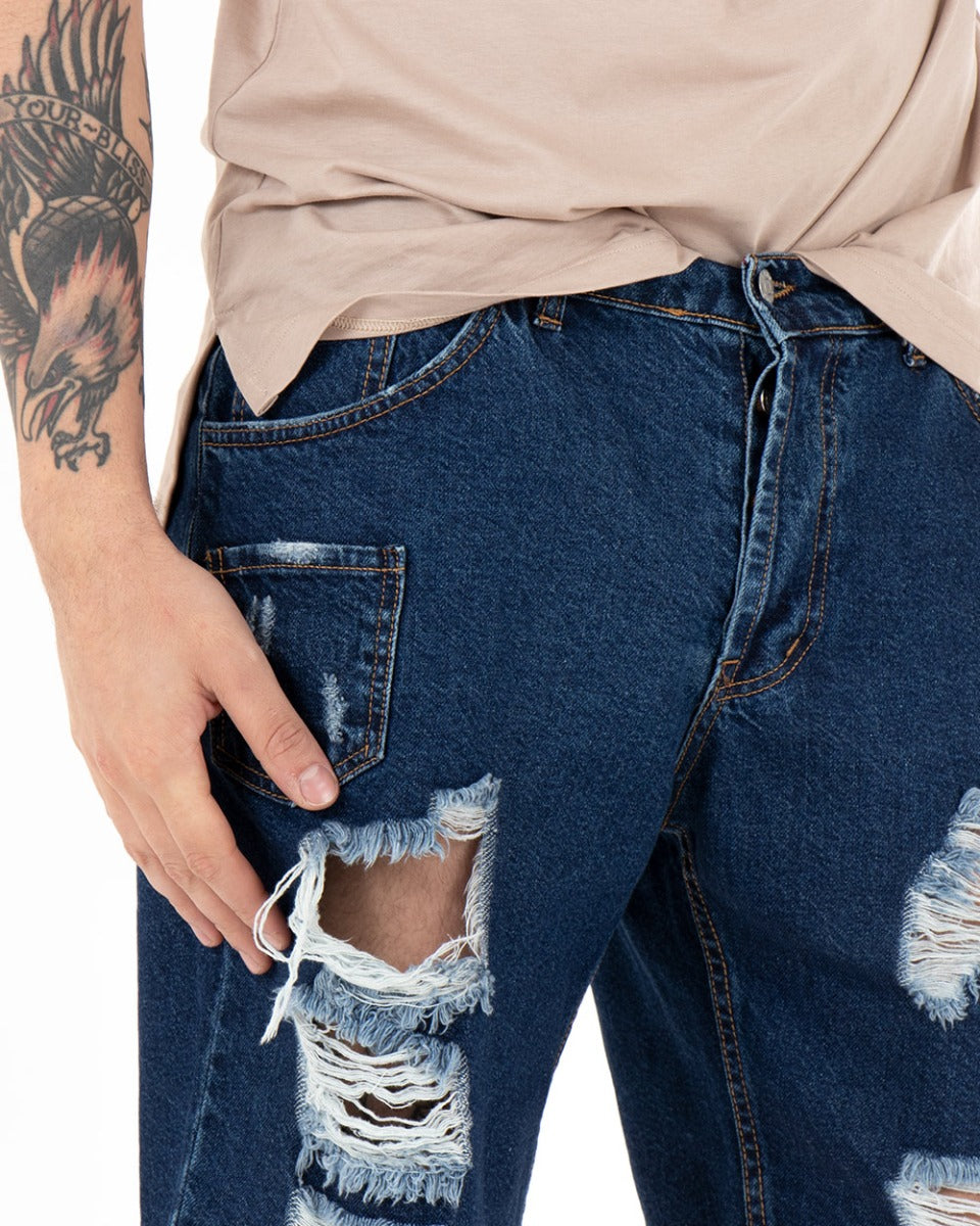 Bermuda Shorts Men's Jeans Broken Five Pockets Dark Denim Pocket GIOSAL-PC1845A