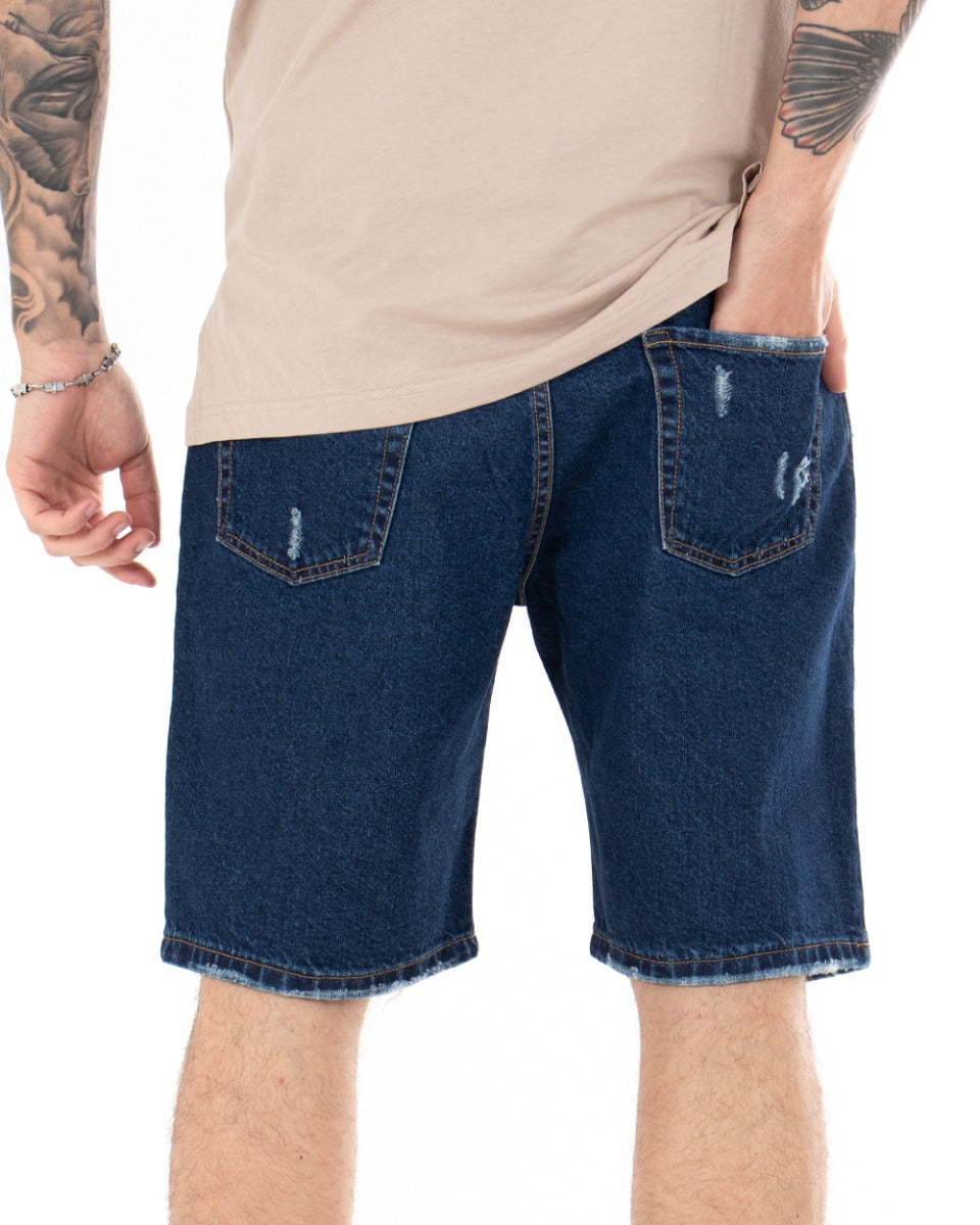 Bermuda Pantaloncino Uomo Jeans Rotture Cinque Tasche Taschino Denim Scuro GIOSAL-PC1845A