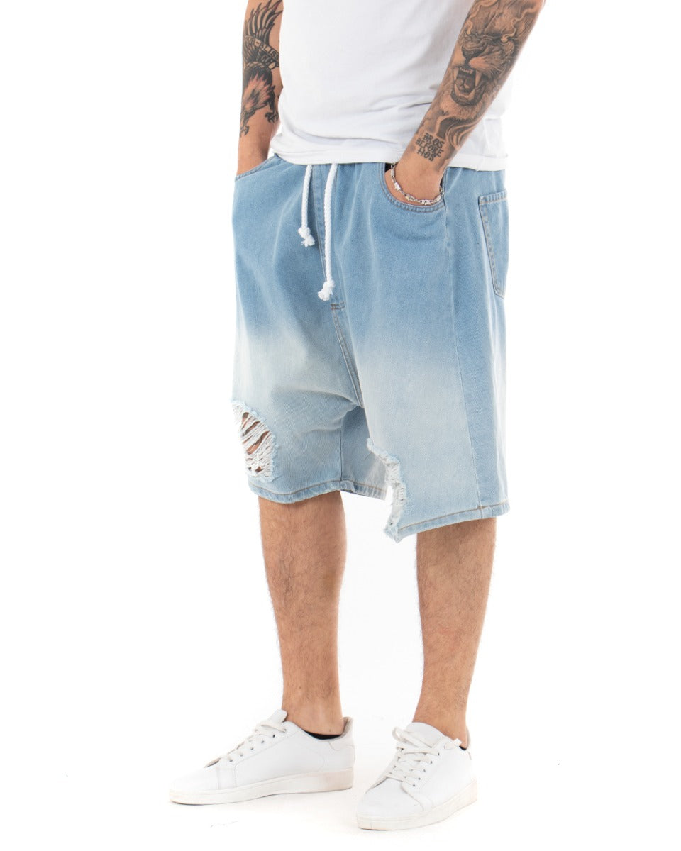 Bermuda Shorts Men's Jeans Two-Tone Light Denim Shaded Breaks GIOSAL-PC1847A