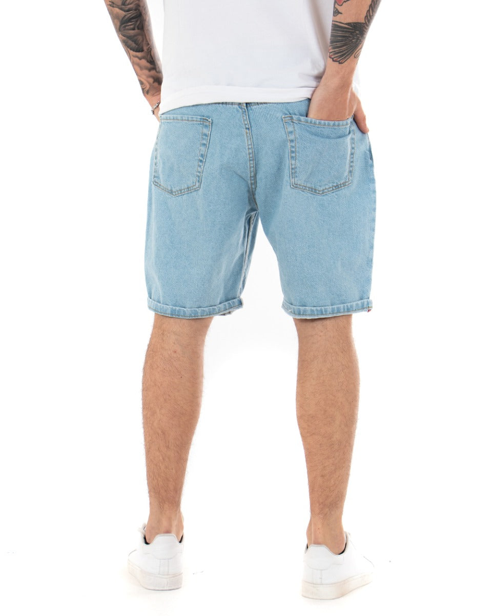 Bermuda Pantaloncino Jeans Chiaro Uomo Stampa Teschio Cinque Tasche Casual GIOSAL-PC1848A