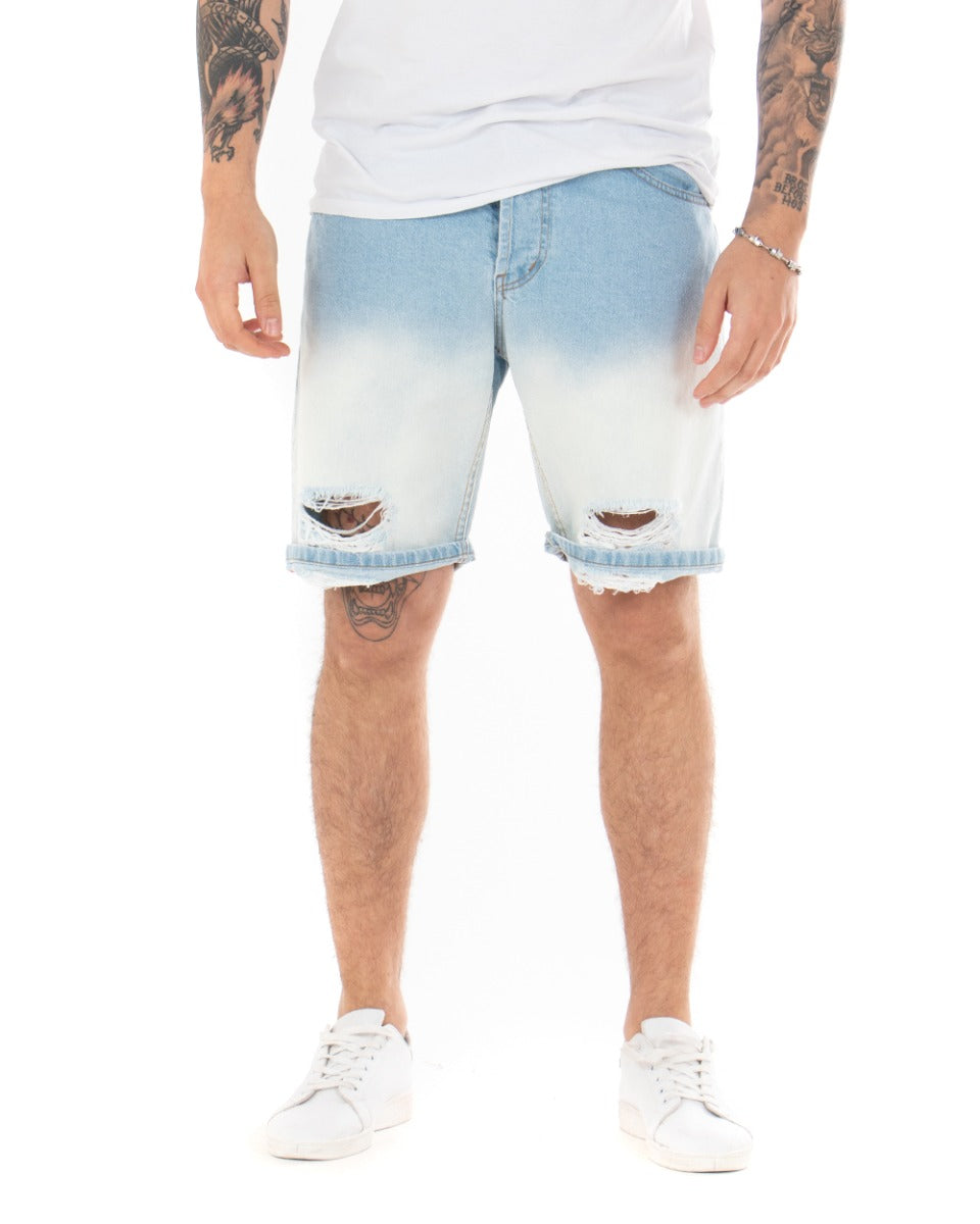 Bermuda Pantaloncino Uomo Jeans StoneWashed Rotture Casual Bicolore GIOSAL-PC1852A