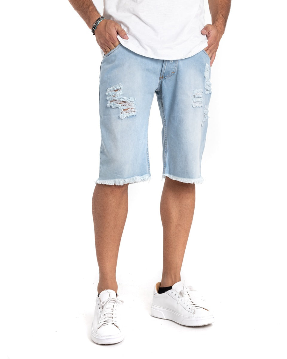 Bermuda Shorts Men's Jeans Breaks Frayed Light Five Pockets GIOSAL-PC1853A