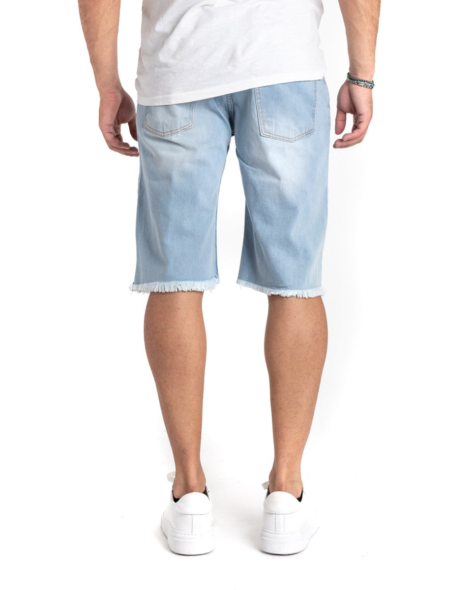 Bermuda Pantaloncino Uomo Jeans Rotture Sfrangiato Chiaro Cinque Tasche GIOSAL-PC1853A