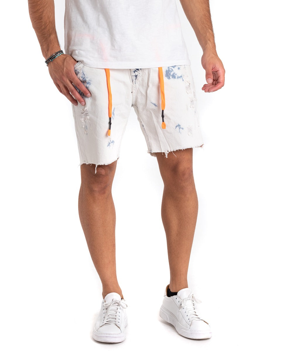 Bermuda Pantaloncino Uomo Jeans Bianco Stonewashed Cinque Tasche GIOSAL-PC1856A