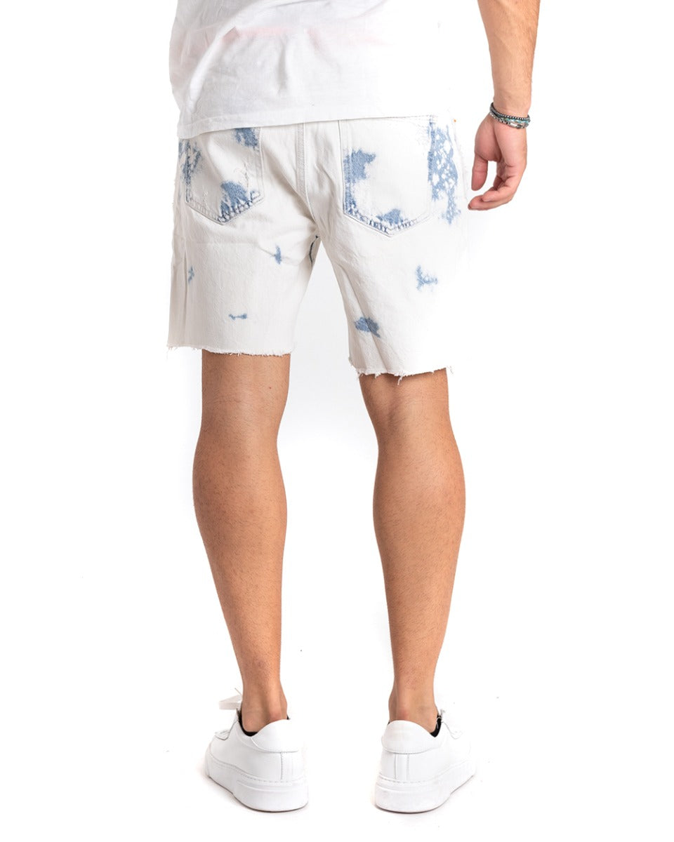 Bermuda Men's Shorts Jeans White Stonewashed Five Pockets GIOSAL-PC1856A
