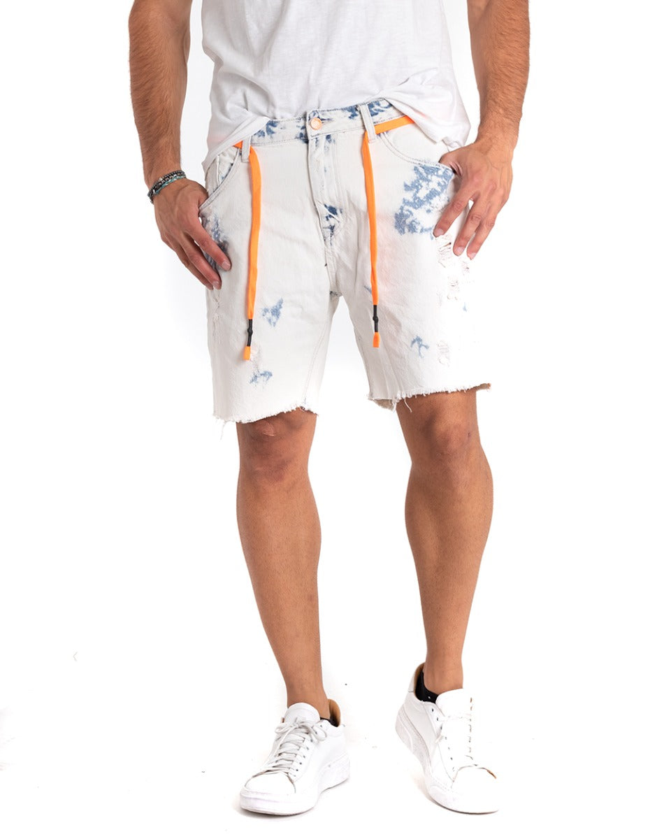 Bermuda Men's Shorts Jeans White Stonewashed Five Pockets GIOSAL-PC1856A