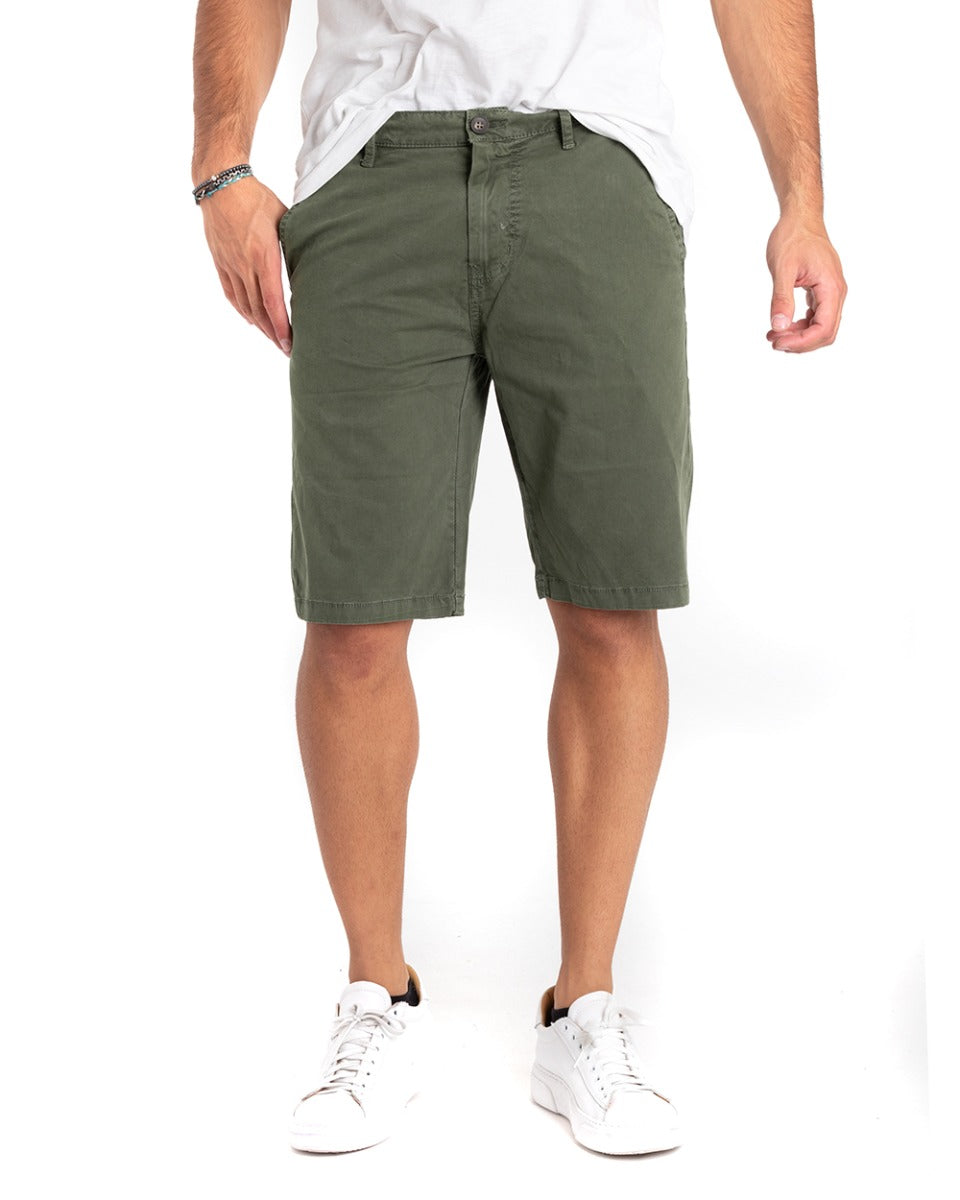Bermuda Pantaloncino Uomo Tinta Unita Verde Tasca America Cotone Casual GIOSAL-PC1857A