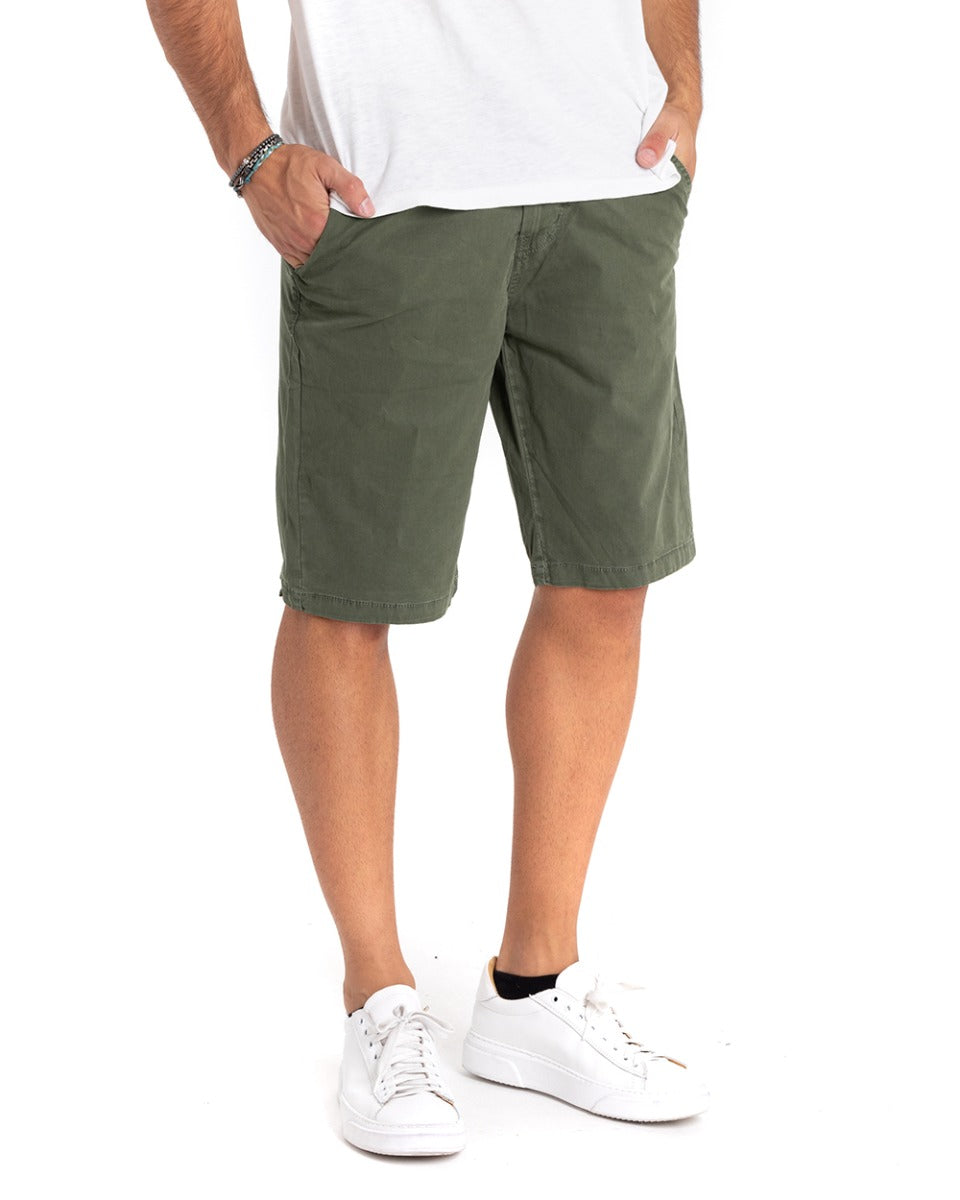 Men's Bermuda Shorts Solid Color Green American Pocket Cotton Casual GIOSAL-PC1857A