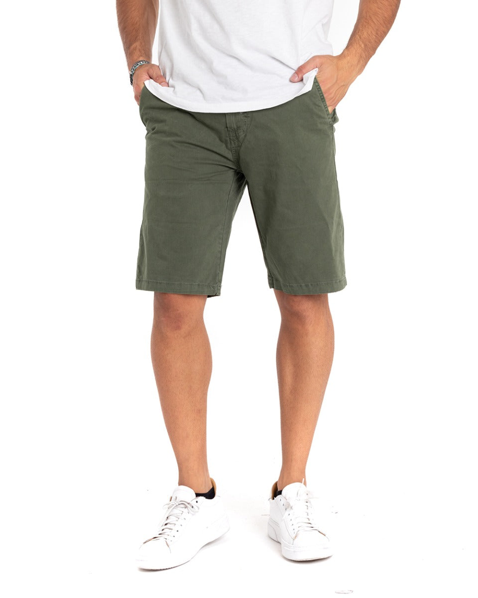 Bermuda Pantaloncino Uomo Tinta Unita Verde Tasca America Cotone Casual GIOSAL-PC1857A