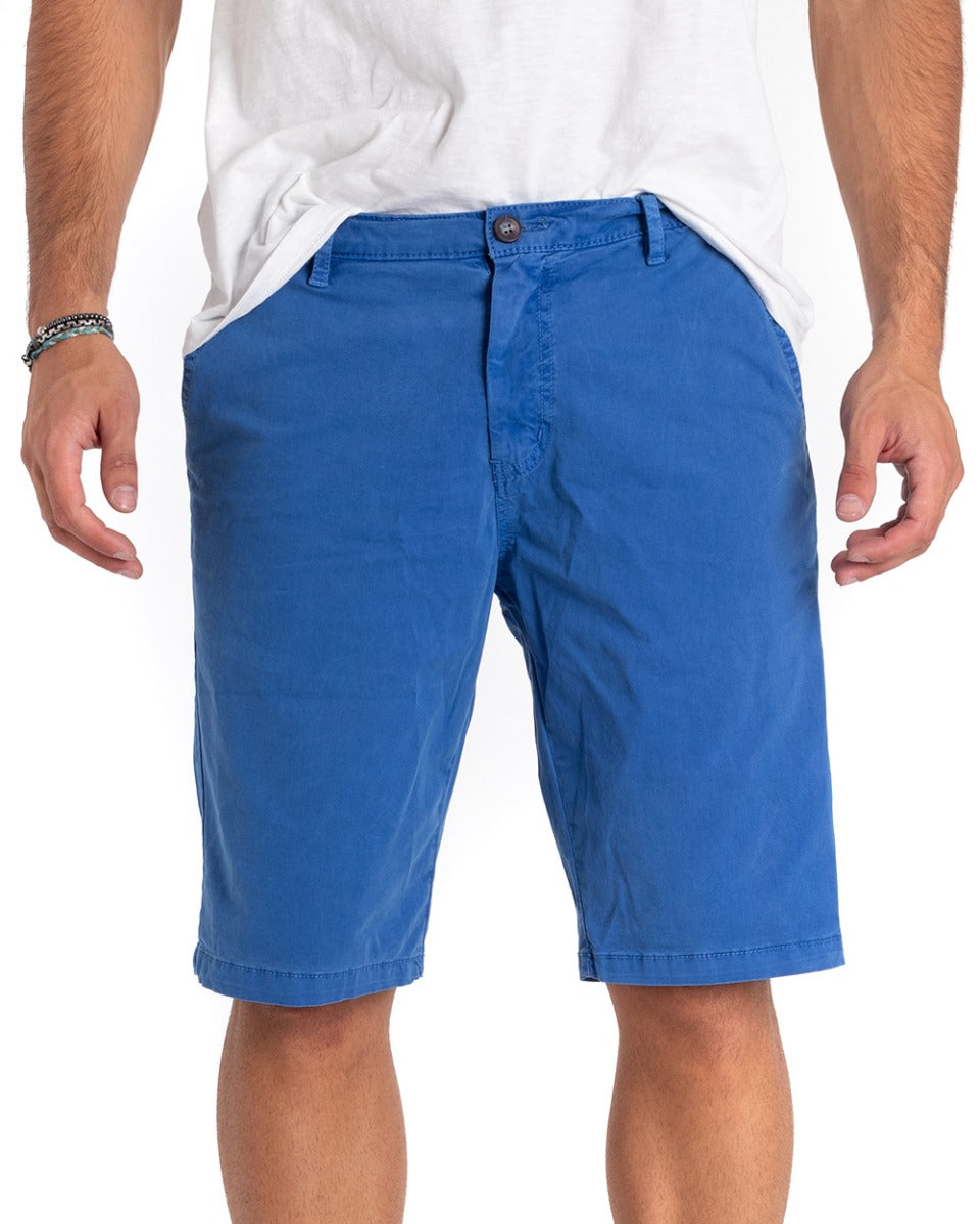 Bermuda Pantaloncino Uomo Tinta Unita Blu Royal Tasca America Cotone Casual GIOSAL-PC1858A