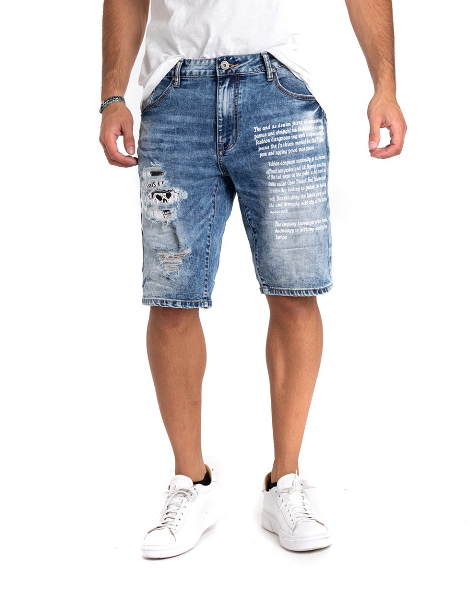 Bermuda Shorts Men's Jeans Breaks Printed Writing Denim Casual GIOSAL-PC1859A