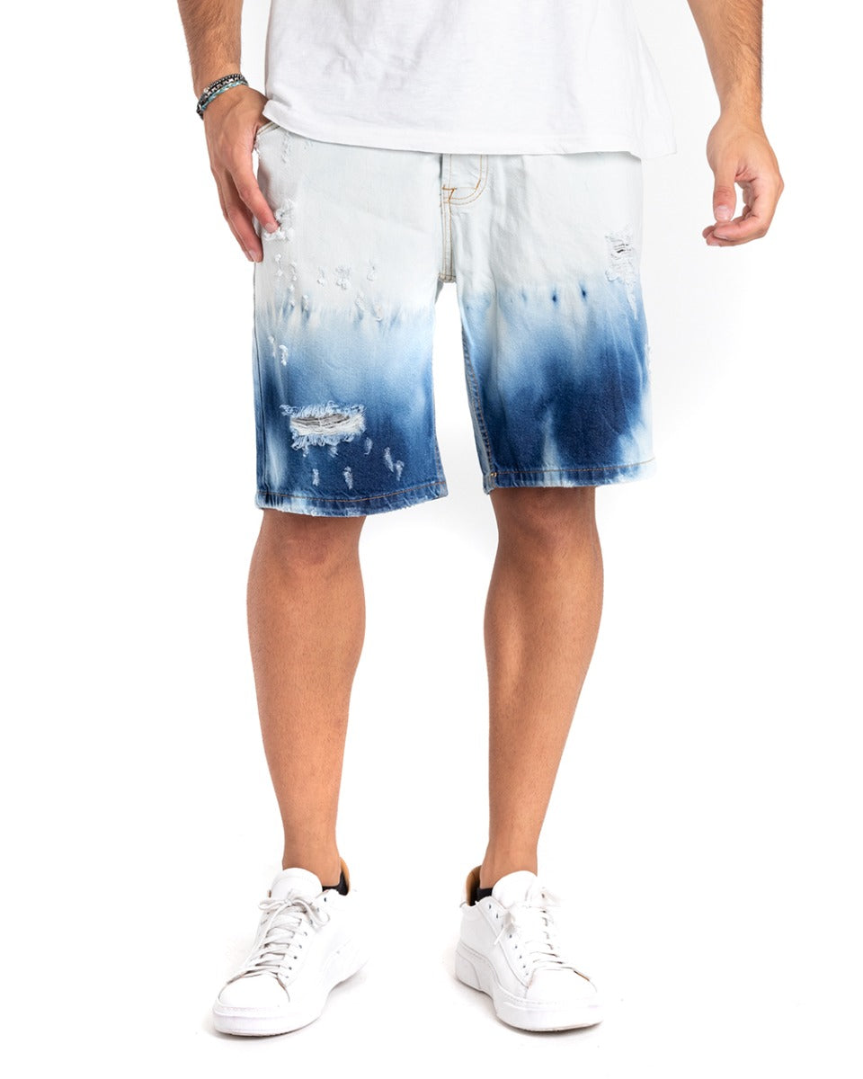 Bermuda Shorts Men's Short Jeans Washed Two-Tone White Denim GIOSAL-PC1860A