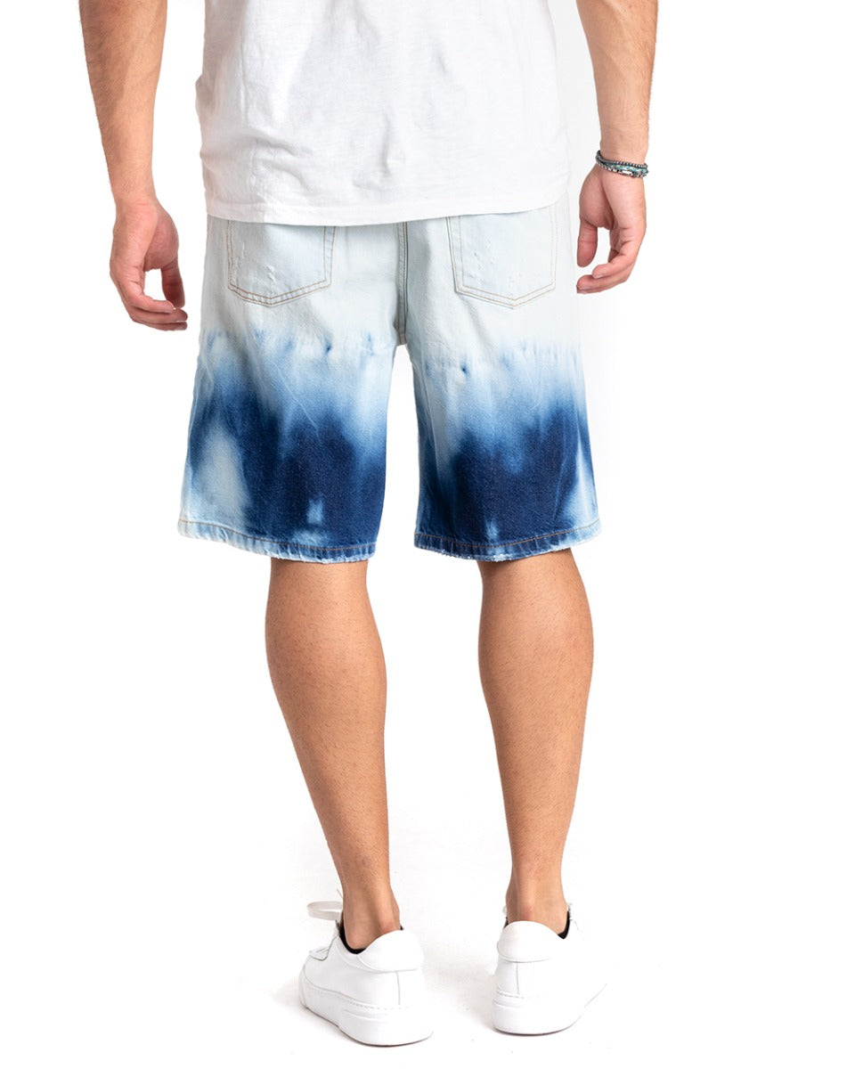 Bermuda Pantaloncino Uomo Corto Jeans Slavato Bicolore Bianco Denim GIOSAL-PC1860A
