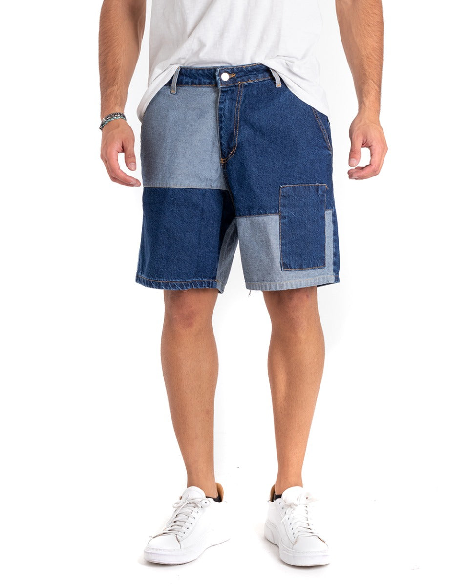 Bermuda Shorts Man Short Jeans Light Dark Denim Patches GIOSAL-PC1862A