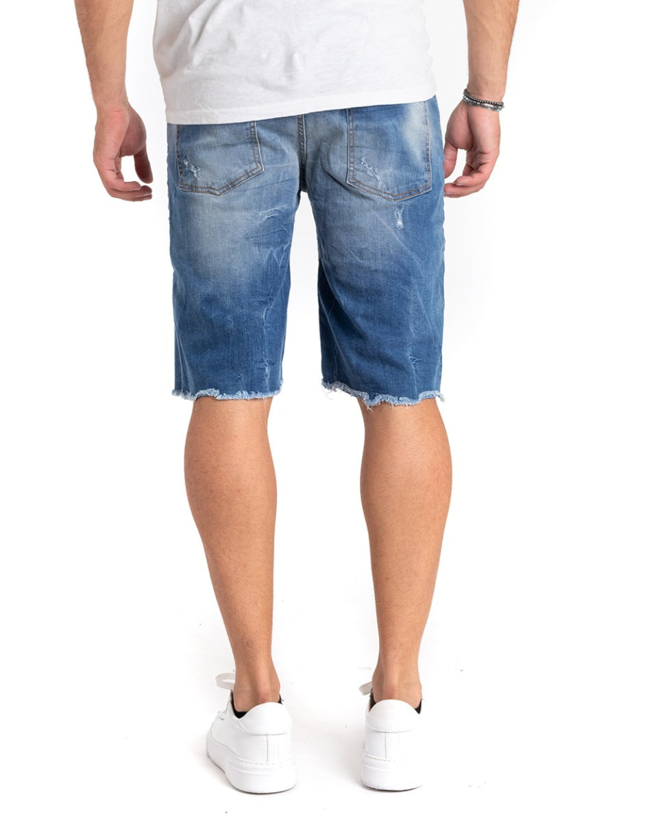 Bermuda Pantaloncino Uomo Corto Sfrangiato Cinque Tasche Denim GIOSAL-PC1864A