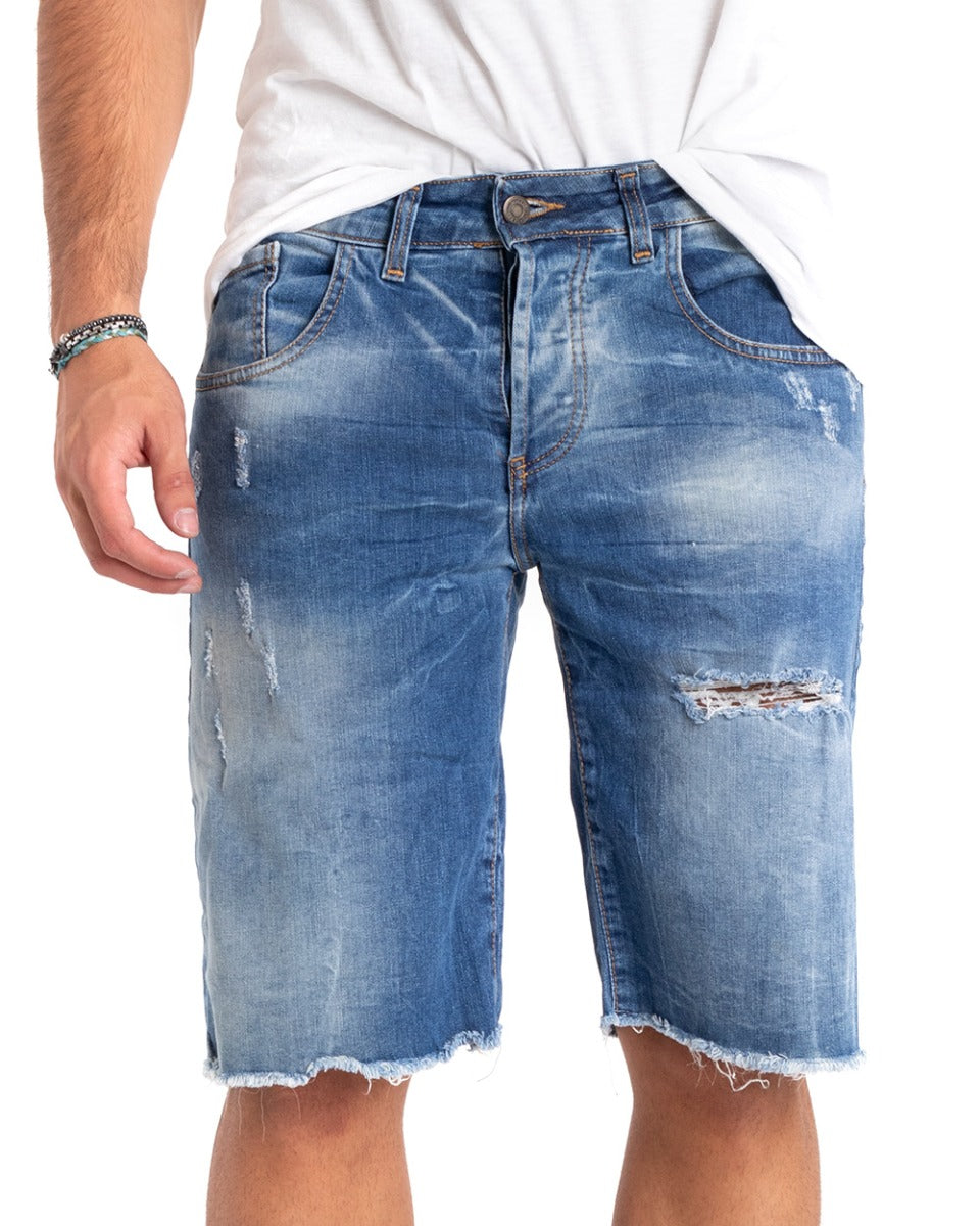Bermuda Pantaloncino Uomo Corto Sfrangiato Cinque Tasche Denim GIOSAL-PC1864A
