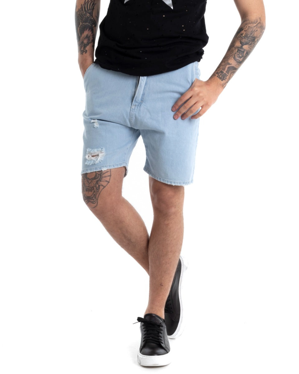 Bermuda Pantaloncino Uomo Corto Jeans Denim Chiaro Tasca America GIOSAL-PC1867A