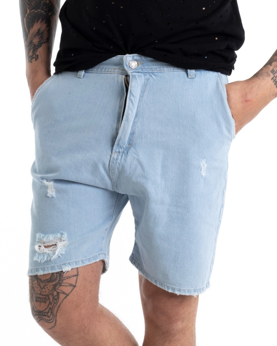 Bermuda Pantaloncino Uomo Corto Jeans Denim Chiaro Tasca America GIOSAL-PC1867A