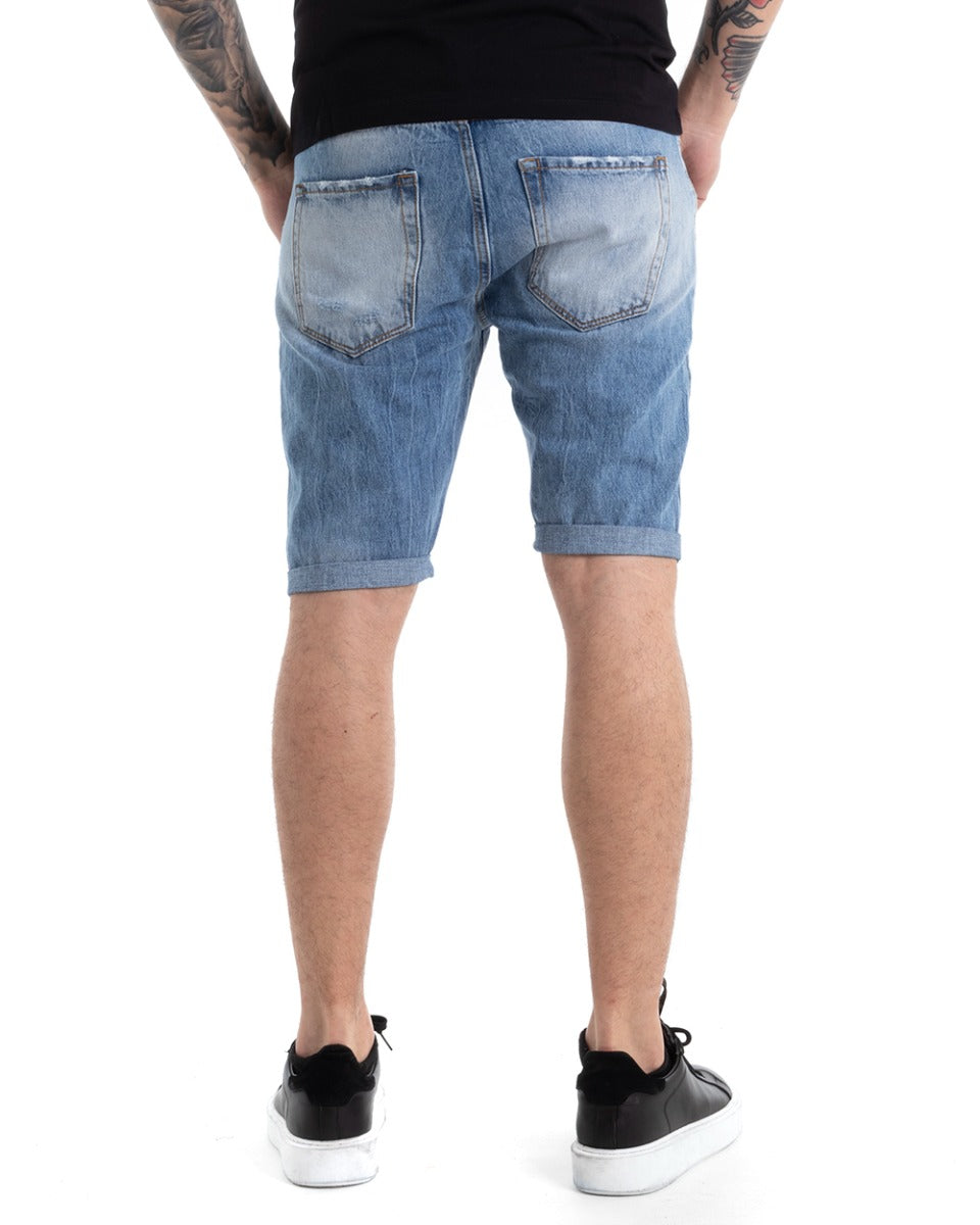 Bermuda Pantaloncino Uomo Jeans Denim Chiaro Slavato Slim Cinque Tasche GIOSAL-PC1877A